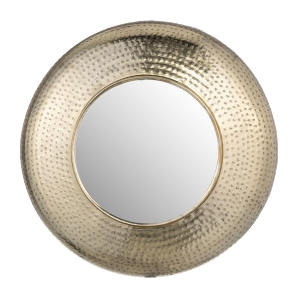 Gold 24 in. x 24 in. Hammered Round Metal Framed Mirror