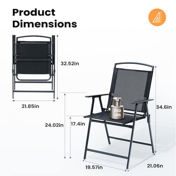 4-Piece Black Folding Metal Patio Outdoor Dining Chairs with Textilene Fabric