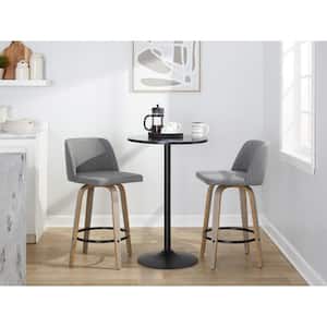 Toriano 25.5 in. Grey Fabric, White Washed Wood and Black Metal Fixed-Height Counter Stool (Set of 2)