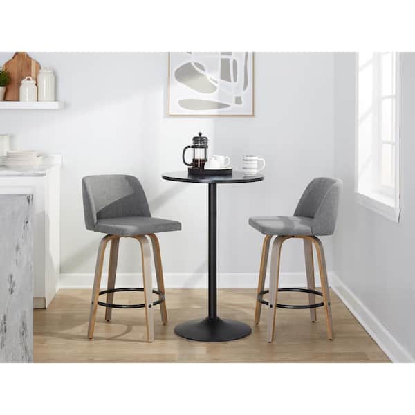 Lumisource Toriano 25.5 in. Grey Fabric, White Washed Wood and Black Metal Fixed-Height Counter Stool (Set of 2)