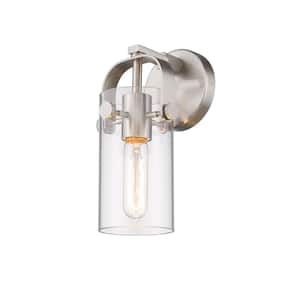 Pilaster 1-Light Brushed Satin Nickel Wall Sconce with Clear Glass Shade