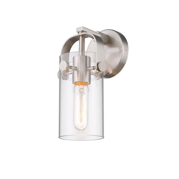 Innovations Pilaster 1-Light Brushed Satin Nickel Wall Sconce with Clear Glass Shade