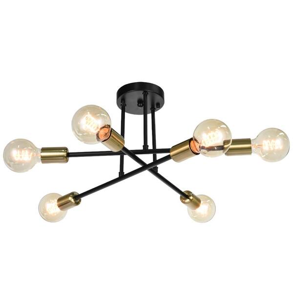 Rennnsan Sylvia 18.89 in. 6-Light Black with Gold Dimmable Sputnik ...