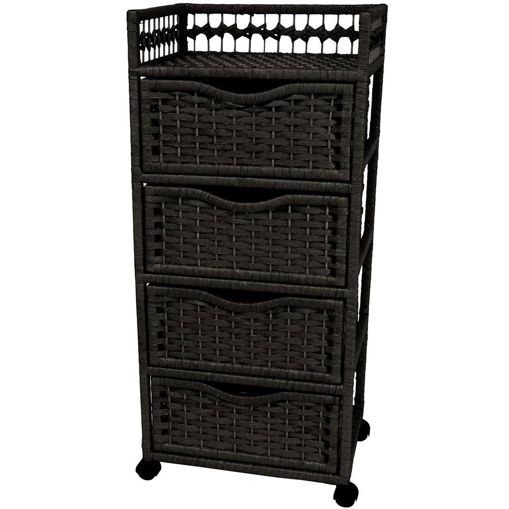 4-Drawer Black Wheeled Natural Fiber Trunk