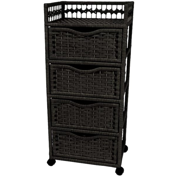 4-Drawer Black Wheeled Natural Fiber Trunk