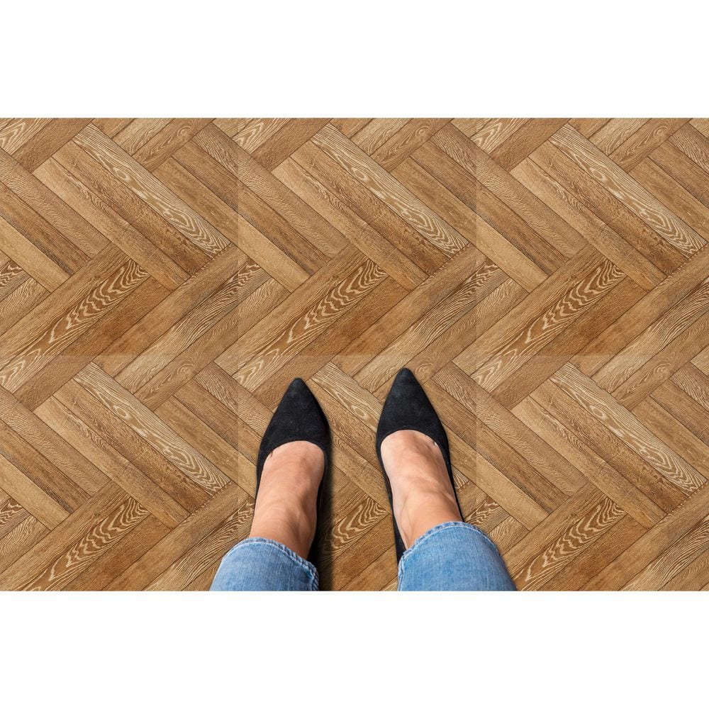 Blonde Herringbone Self-Adhesive Vinyl Floor Tiles, 12" x 12"