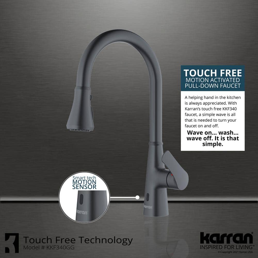 Gunmetal Gray Stainless Steel Touchless Pull-Down Kitchen Faucet