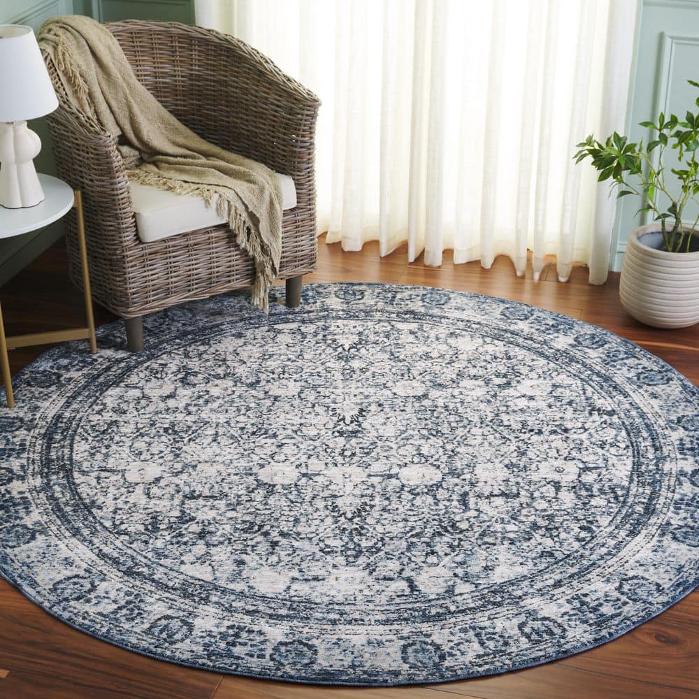 Vintage Oushak 7 ft. x 7 ft. Round Navy/Ivory Distressed Border Area Rug price history on PriceWatchPro