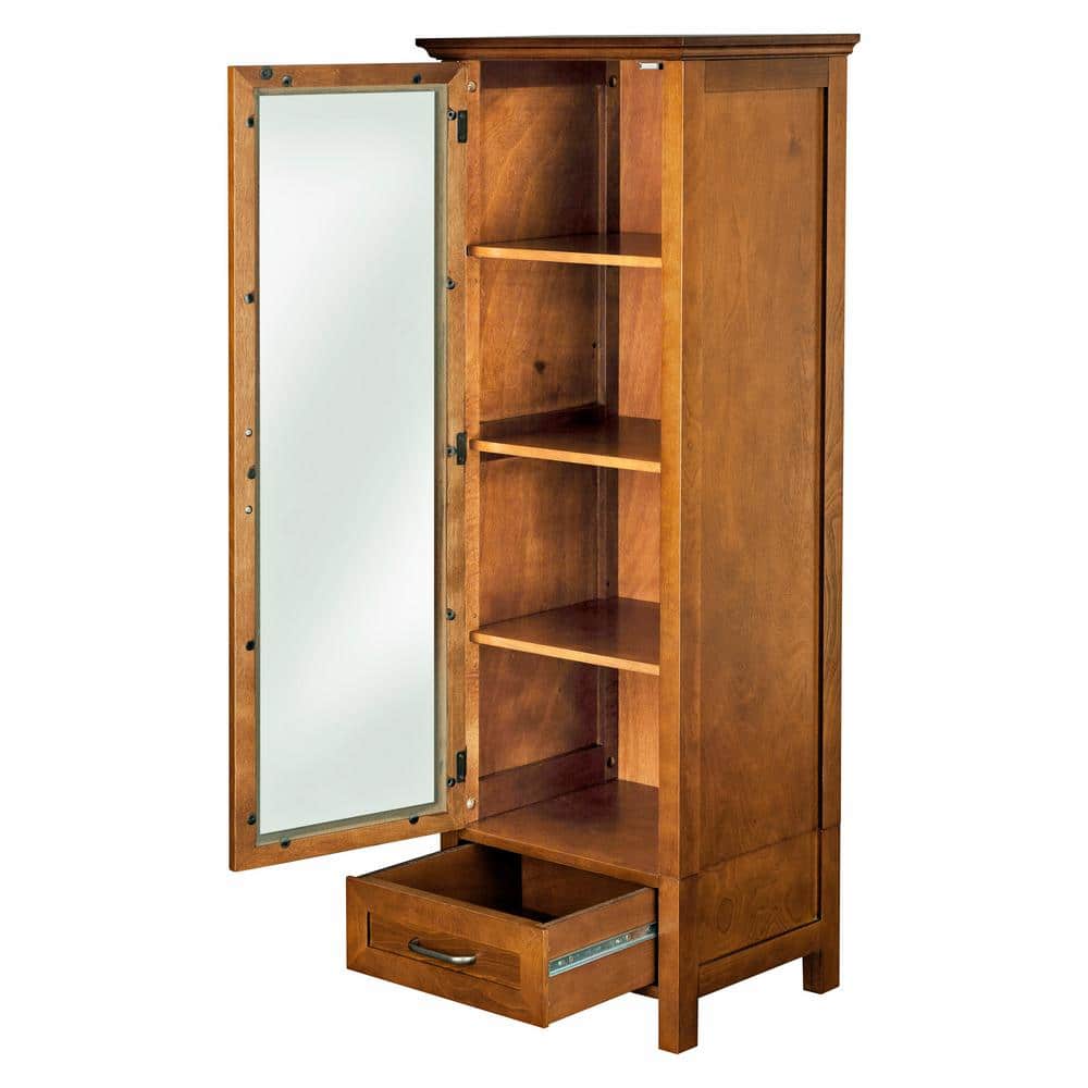 Elegant Avery Oak Linen Tower with Glass Paneled Door and Antique Brass Knobs