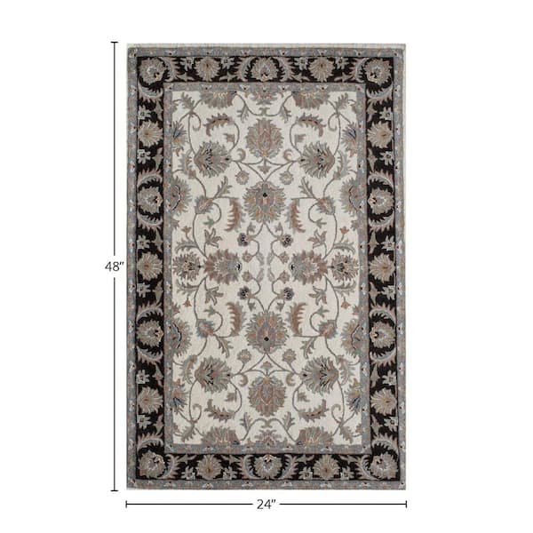 New Dynasty Ivory Gray 2 ft. x 4 ft. Wool Area Rug