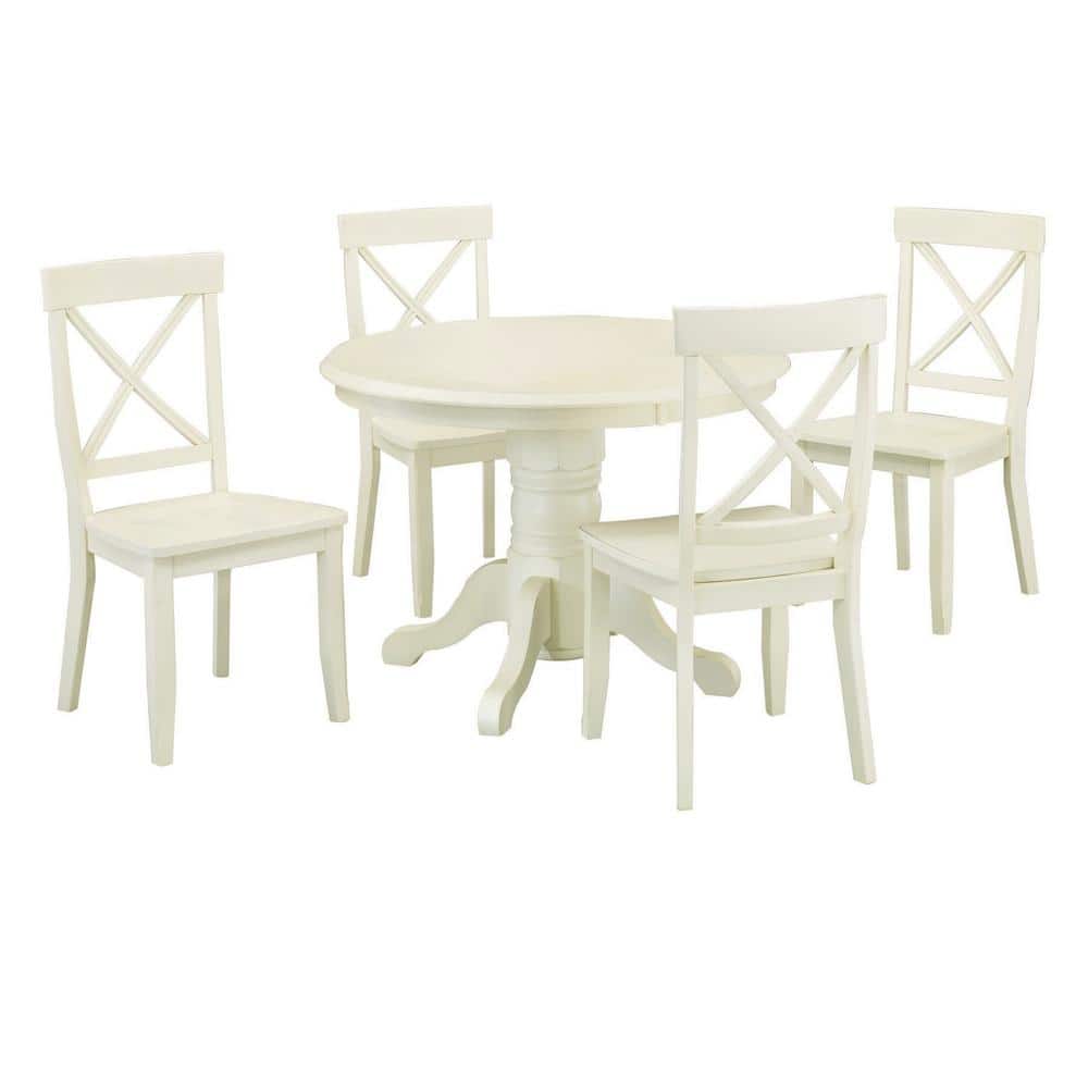 Antique White Round Pedestal Dining Set with 4 Chairs