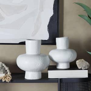 9 in., 11 in. White Gourd Style Ceramic Decorative Vase (Set of 2)