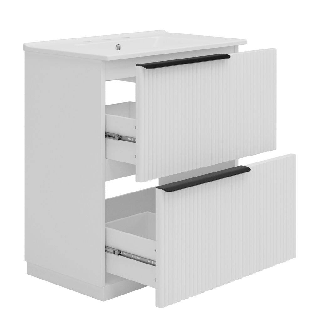30 in. White Wood Rectangle Vessel Sink Bathroom Vanity Combo with Full-Extension Drawers, Soft Close Drawer price history on PriceWatchPro