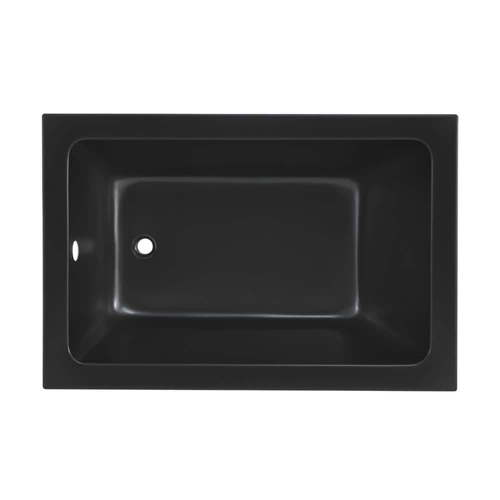 Matte Black Acrylic Drop-In Bathtub with Reversible Drain