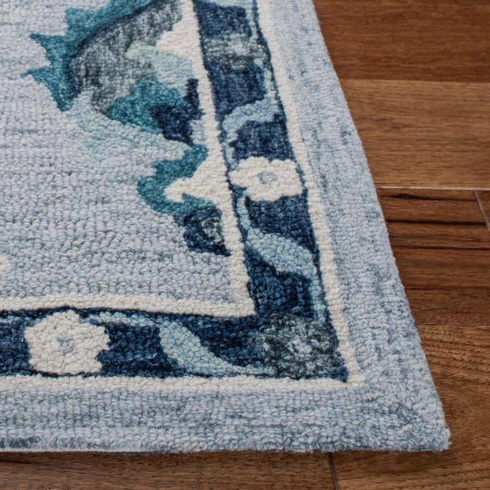 Elegant Azure Bloom Hand-Tufted Wool Rectangular Rug