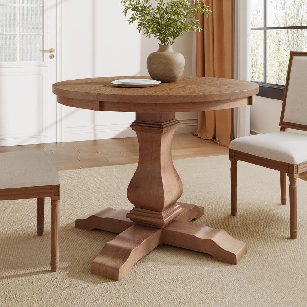 Farmhouse Style Extendable Oval Walnut Wood 39 in. Pedestal Base Dining Table Seats-6 price history on PriceWatchPro