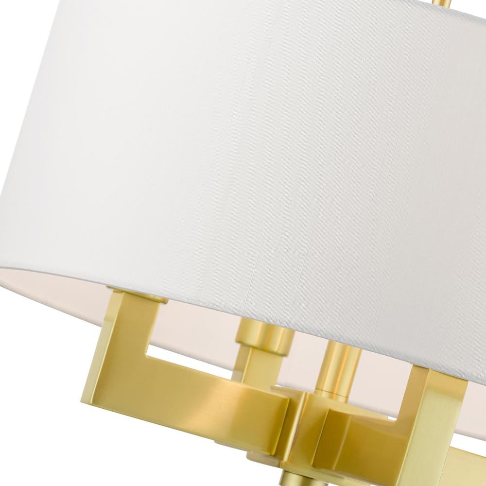 Mini Drum Satin Brass 4-Light Chandelier with Off-White Shade