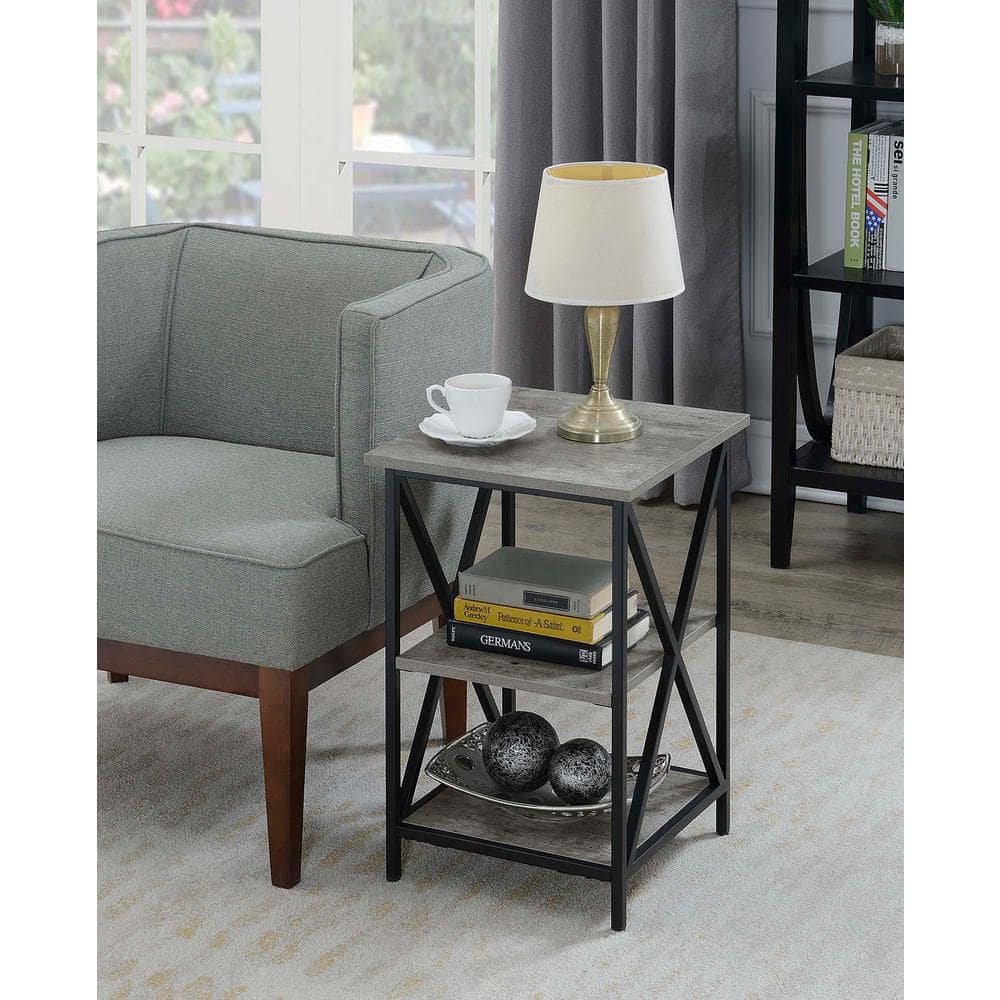 Tucson Faux Birch and Black Metal 3-Tier Square End Table