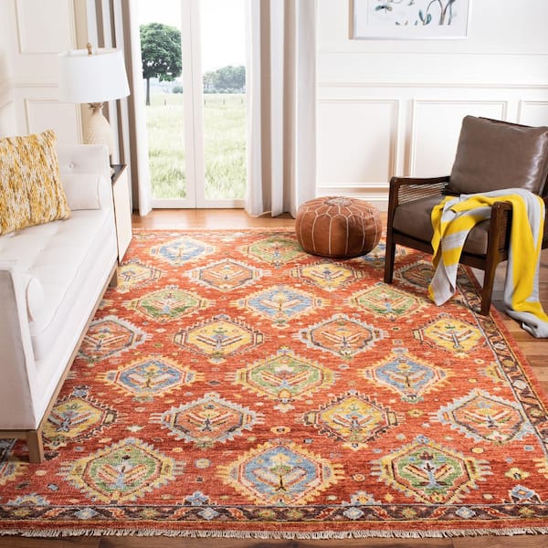 Samarkand 9 ft. x 12 ft. Rust/Brown Ornate Border Area Rug