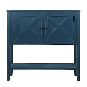 35 in. Farmhouse Wood Buffet Sideboard Console Table Bottom Shelf and 2-Door Cabinet in Blue