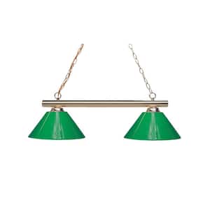 Sharp Shooter 2-Light Polished Brass with Green Plastic Shade Billiard Light with No Bulbs Included