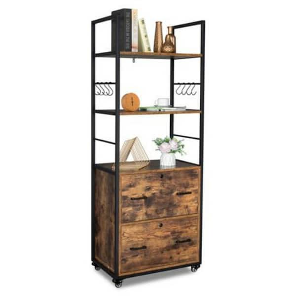 Outopee 2 Drawer Brown Engineered Wood 24.81 in. W LetterandLegal Side Tab File Cabinet