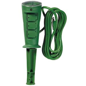 15-Amp Outdoor Plug-In Photocell Light Sensor 3-Outlet Yard Stake Timer with 6 ft. Cord, Green