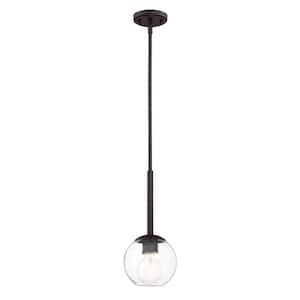 Hampton Bay Grace 1-Light Rubbed Bronze Mini Pendant with Seeded Glass Shade 