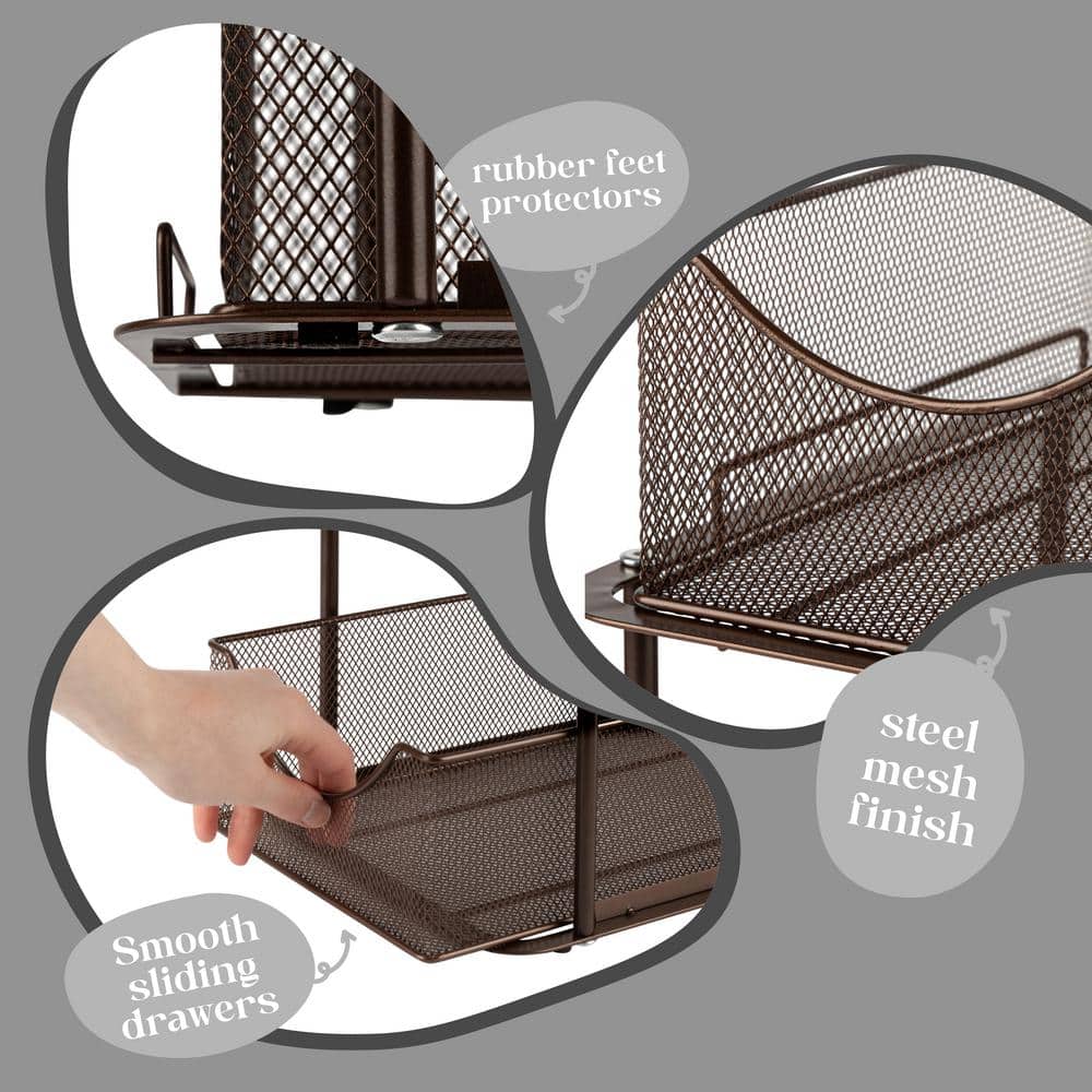 Bronze 2-Tier Metal Mesh Under Sink Organizer with Sliding Drawers