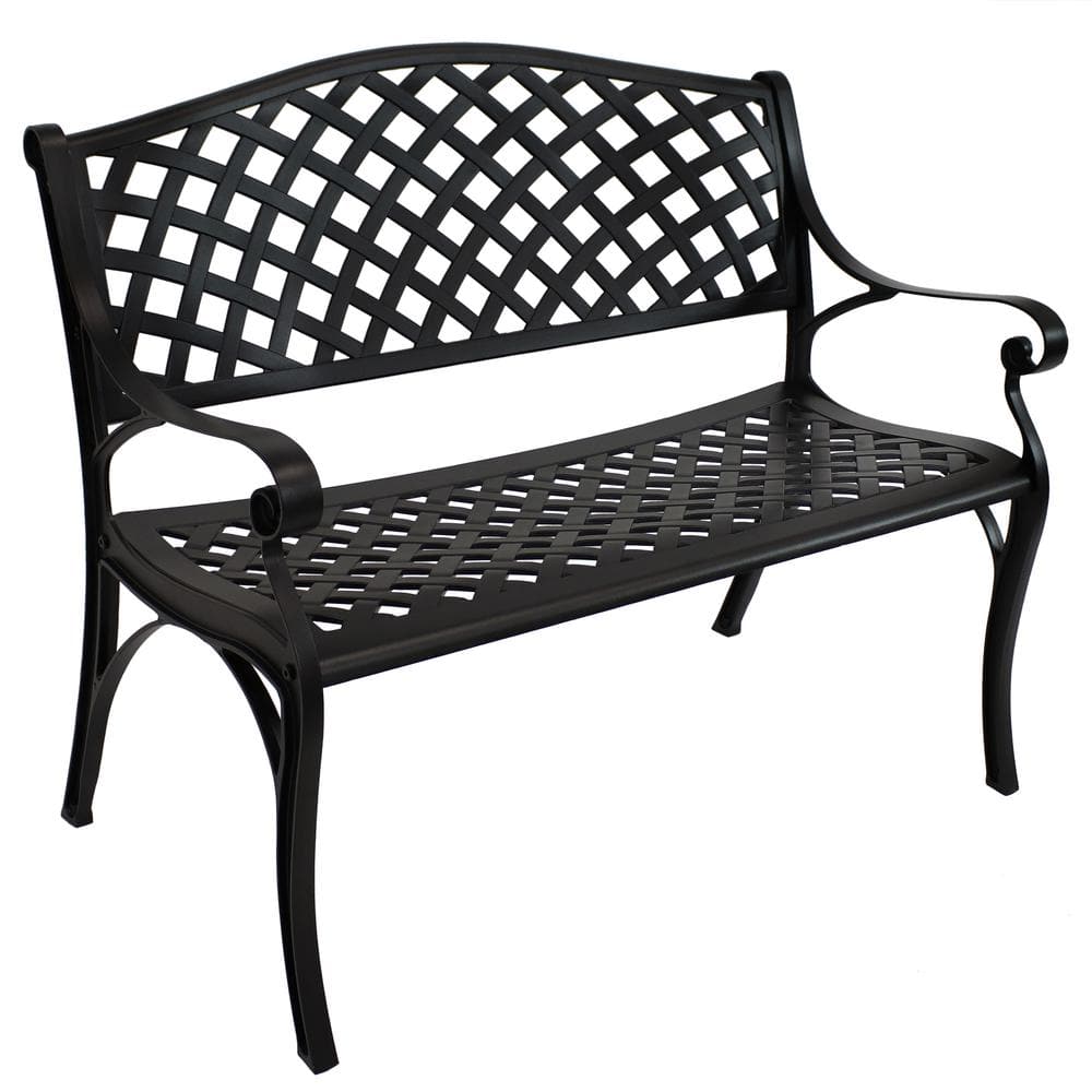 Sunnydaze Black Cast Aluminum Double Seating Lawson Bench