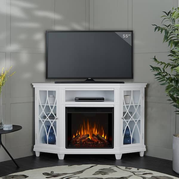 Real Flame Lynette 56 in. Corner Electric Fireplace in White
