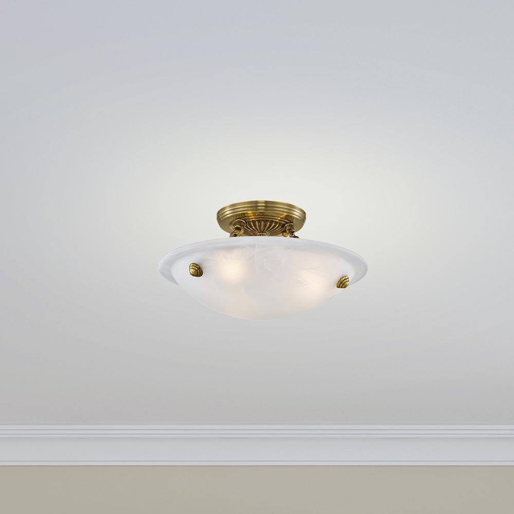 Antique Brass 3-Light Flush Mount with White Alabaster Glass