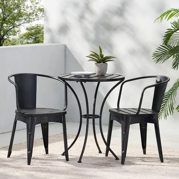 Avex Black 3-Piece Metal Round Table and 2 Chairs Outdoor Bistro Set