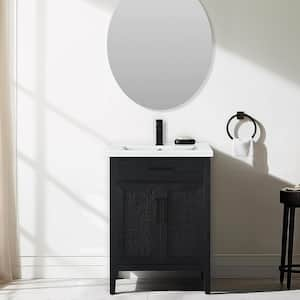 Cove 24 in. W Bath Vanity in Black Oak with Ceramic Vanity Top in White with White Sink