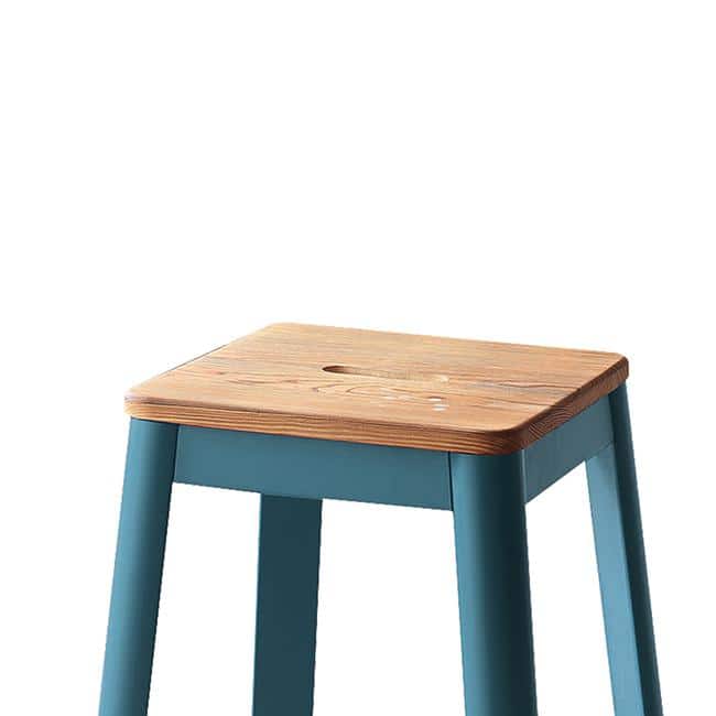 Natural Pine and Teal Metal Backless Bar Stool