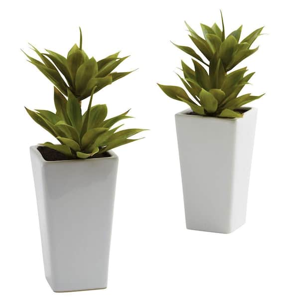 Nearly Natural Artificial Double Mini Agave with Planter (Set of 2)