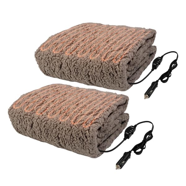 Stalwart Heated Blanket 2-Pack - Portable 12-Volt Electric Travel Blanket Set for Car, Truck, or RV (Gray)