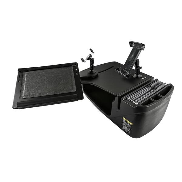 AutoExec Reach Desk Front Seat in Black with Built-in Power Inverter, X-Grip Phone Mount and iPad/Tablet Mount