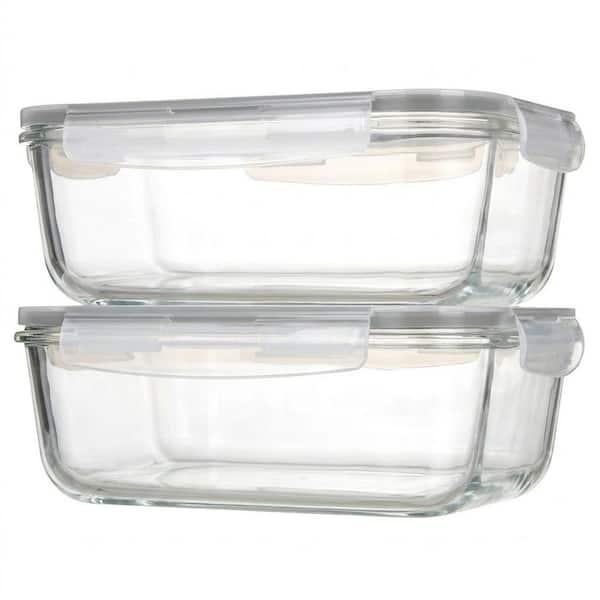 2-Pack 76.4 oz. Large Glass Food Storage Container Set with Airtight Leakproof Lid for Oven Microwave Freezer Dishwasher