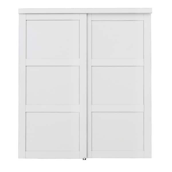ARK DESIGN 72 in. x 80 in. Paneled 3-Lite White Primed MDF Muti-Design Sliding Door with Hardware