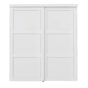 72 in. x 80 in. Paneled 3-Lite White Primed MDF Muti-Design Sliding Door with Hardware