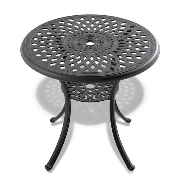 ECOCHIC SPACES INC Classic Black Aluminum Round Outdoor Dining Table with Umbrella Hole