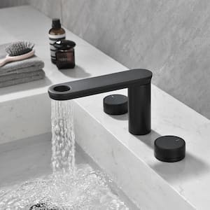 Modern Knobs 8 in. Widespread Double Handle Bathroom Faucet in Matte Black