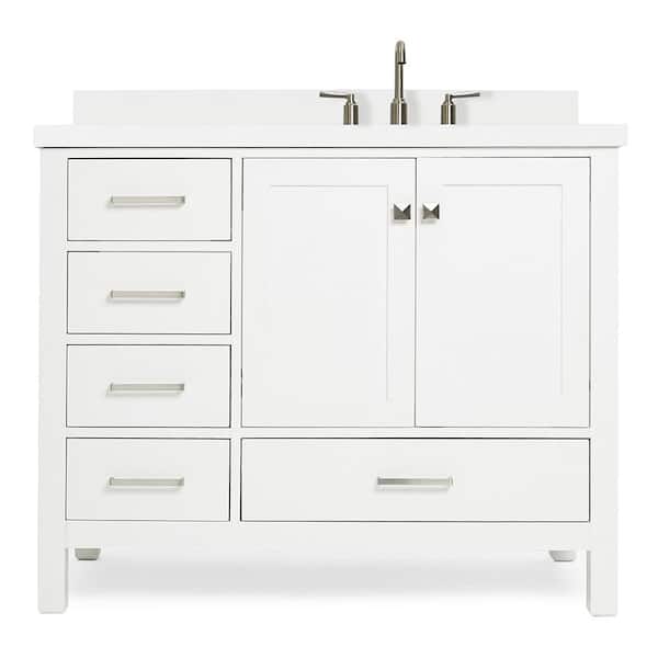 Cambridge 42 in. W x 22 in. D x 36 in. H Vanity in White with Pure White Quartz Top