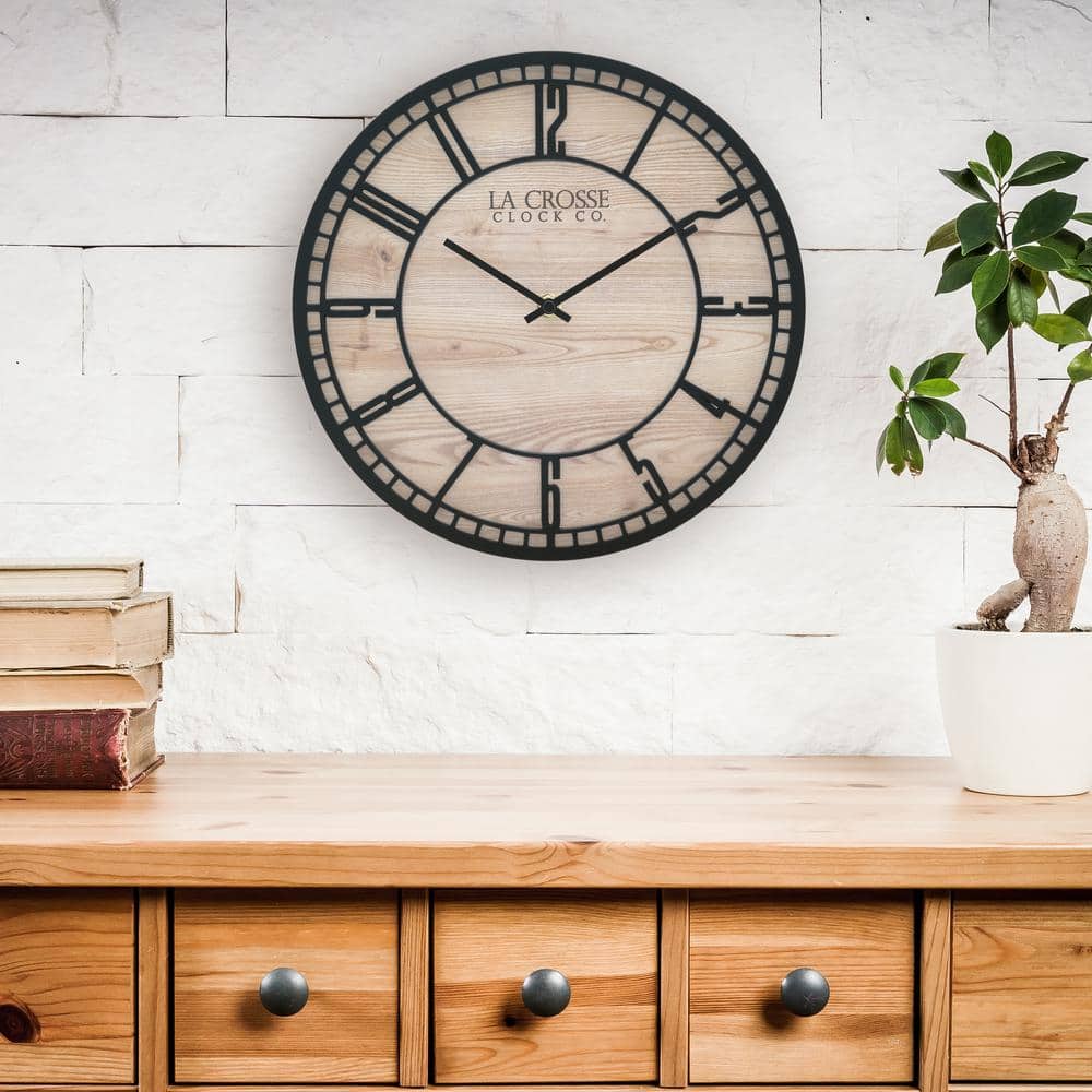 11.5" Black and Wood Grain Quartz Analog Wall Clock