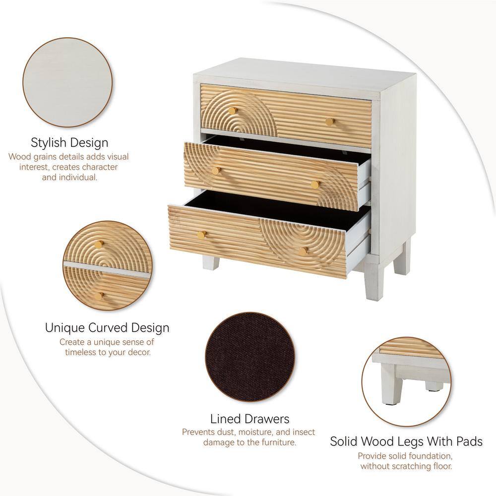 White 3-Drawer Farmhouse Dresser with Handicraft Wood Ring Motif