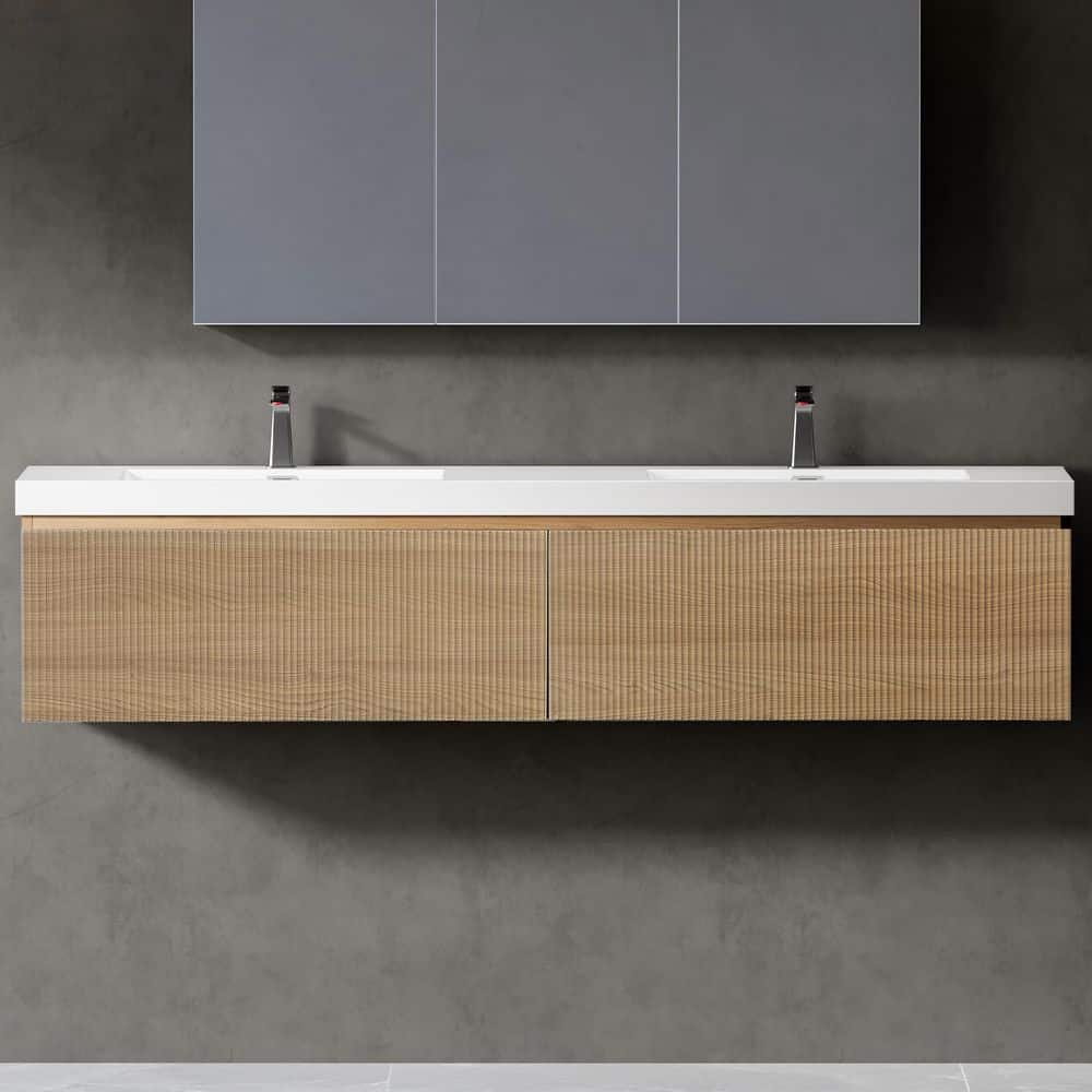 Ziyudura 72 in. Double Sink Floating Natural Oak Bath Vanity with