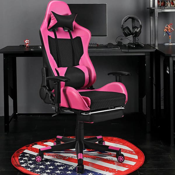 Pink Iron Reclining Gaming Chairs with Adjustable Arms