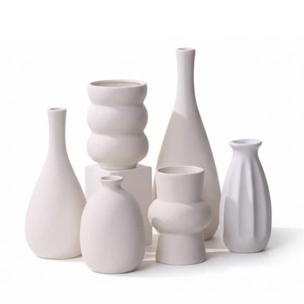 4.1 in. White Ceramic Artificial Plant Vase Set, 9-Piece, Neutral