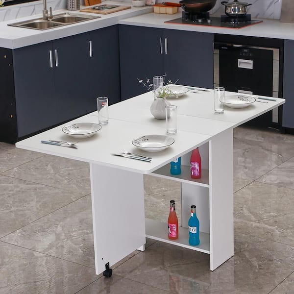 HOMCOM Mobile Folding Table Kitchen Table Extendable Dining Table For Small  Spaces With Storage Shelf & 6 Wheels